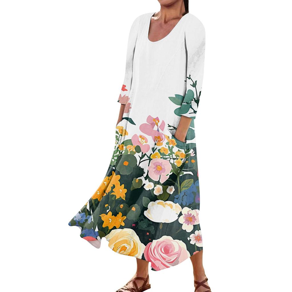 Платье для женщин, весеннее повседневное модное платье в стиле бохо с рукавами 3/4 для праздника, большого размера