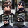 Fashion Winter Beanie Hat for Men Knitted Hat Winter Cap Beanie Women Thick Wool Neck Scarf Cap Color Block Mask Bonnet Hats Set