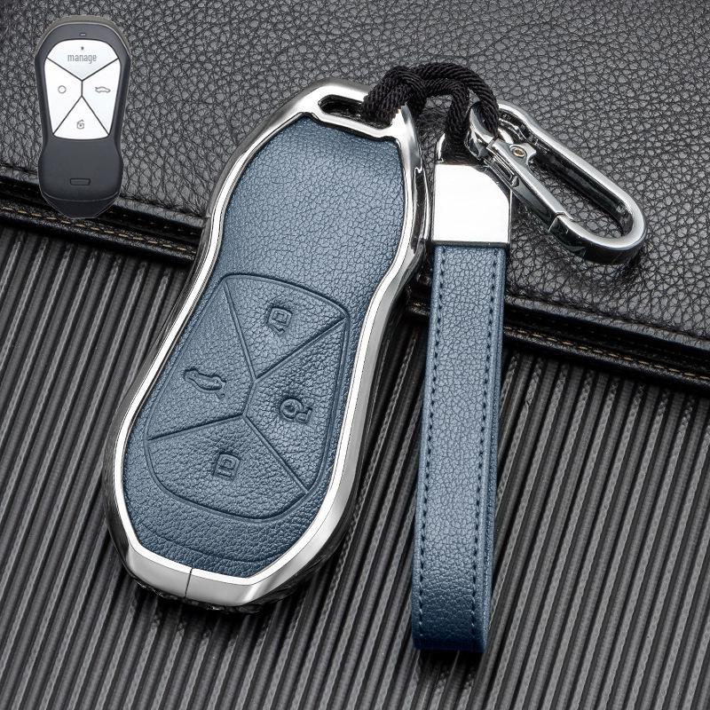 Кожаный чехол для ключа автомобиля с хорошим сигналом для Xiaopeng P7 G9 G3 P5 - Металлический, полная защита, двусторонняя защита