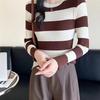 Spring and Autumn Round Neck Tight Long Sleeve Sweater Striped Knitted T-shirt Bottom Shirt Autumn and Winter Top