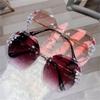 Vintage Rimless Rhinestone Non-polarized Sunglasses Irregular Cutting Lens Fashion Gradient Sun Glasses
