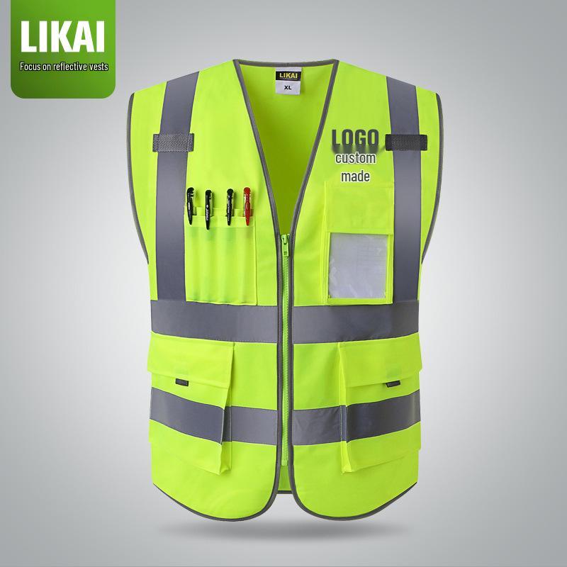 LIKAI Reflective Safety Vest - High-Visibility Construction Traffic Gear, Customizable Fluorescent Workwear.