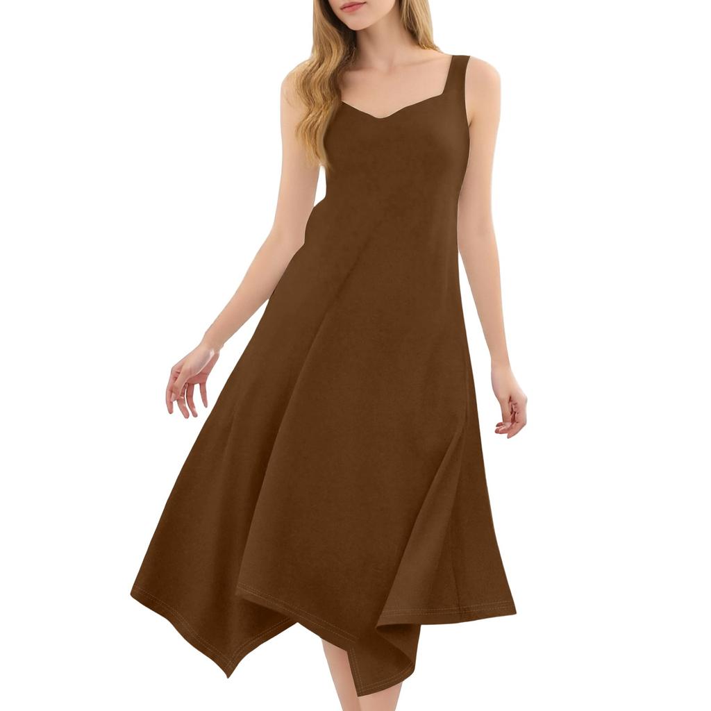 Женское повседневное модное платье миди без рукавов с круглым вырезом и нерегулярным подолом
