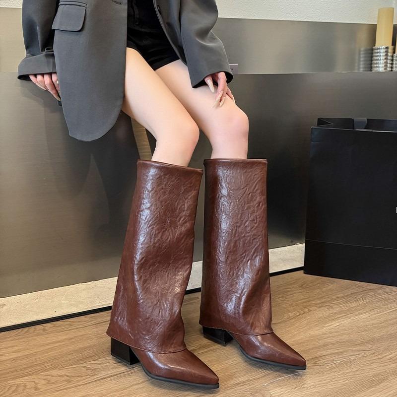 Мода 2025 Новые французские высокие сапоги с острым носком Женские рыцарские сапоги-брюки