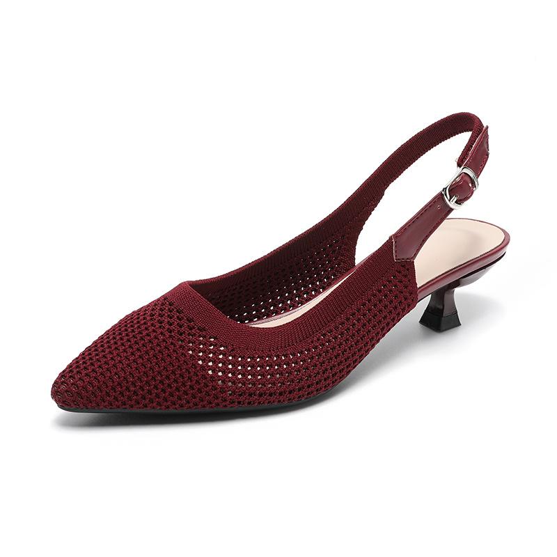 Туфли женские однотонные трикотажные мягкие с острым носком и неглубоким вырезом на плоской подошве большого размера 34-43