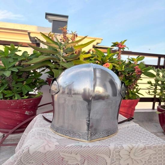 Handcrafted Medieval Knight Helmet, Engraved Brass Polish Crusader Helmet,for LARP, Cosplay & Gift