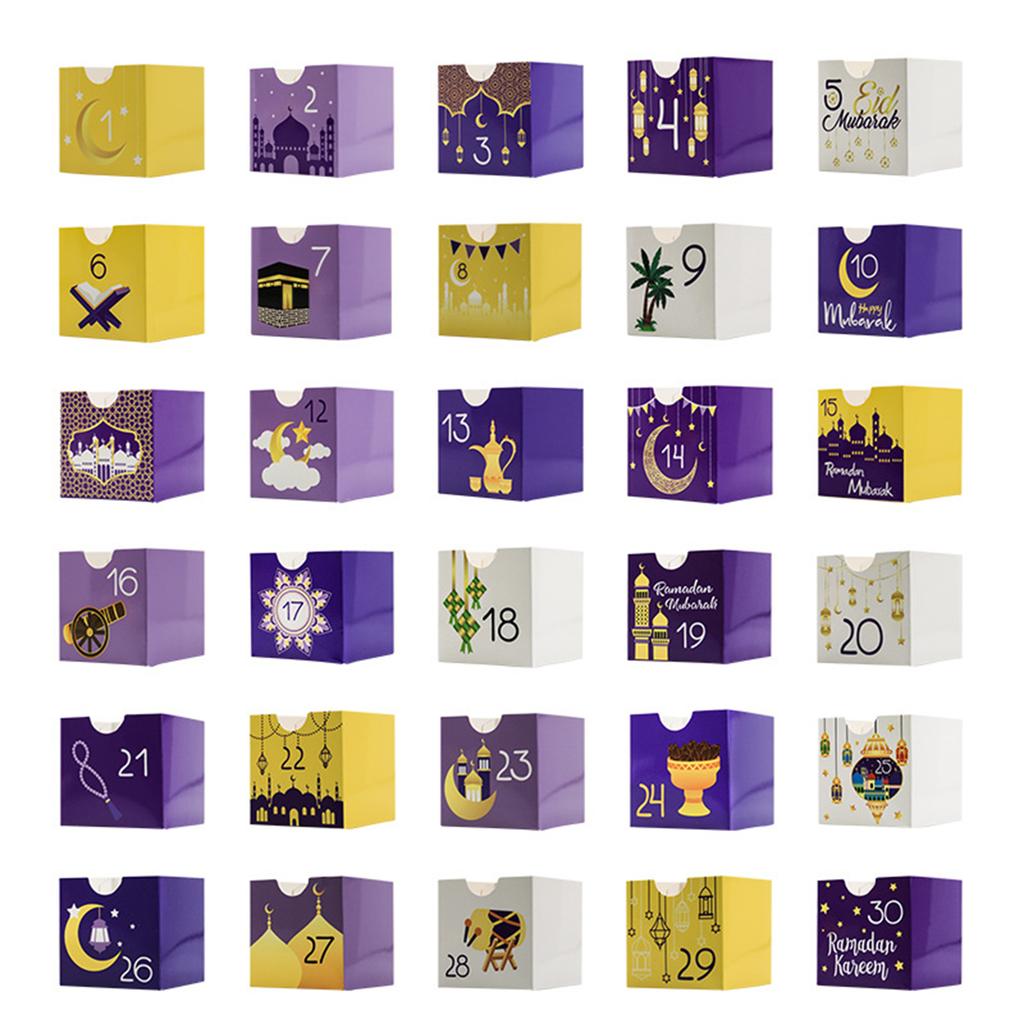 Многоцелевой календарь обратного отсчета Ид Мубарак 30 дней, заполняемые ящики, исламские художественные дизайны, товары для вечеринок, украшение