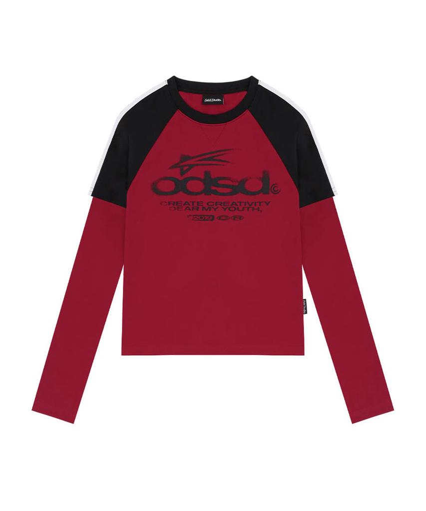 ODDSTUDIO Odsd Raglan Track Semi-Crop T-Shirt - Red / Black