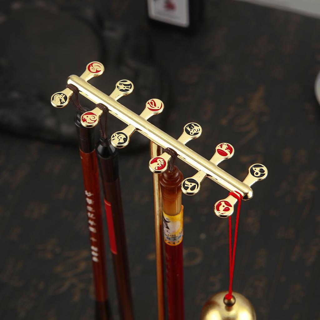 Подставка для кистей с китайским зодиаком и основанием из бука, подставка для каллиграфии, вешалка для чернил, 12 крючков, держатель для кистей для письма, школьные принадлежности