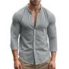 Men S Long Sleeve Stand Collar Solid Color Casual Shirt Plus Size