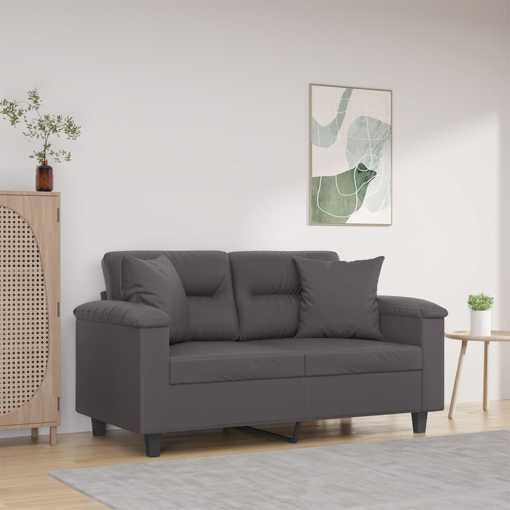 Vidaxl 2-Osobowa Sofa Z Poduszkami, Szara, 120 Cm, Sztuczna Skóra