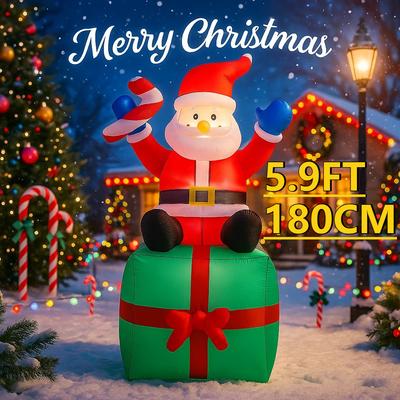 5,9 фута Рождественский Праздничный Надувной Декор для Двора Модель Санта Клауса с Подарочной Коробкой Рождественская Игрушка Украшение для Дома Праздничные Принадлежности Украшения Подарки