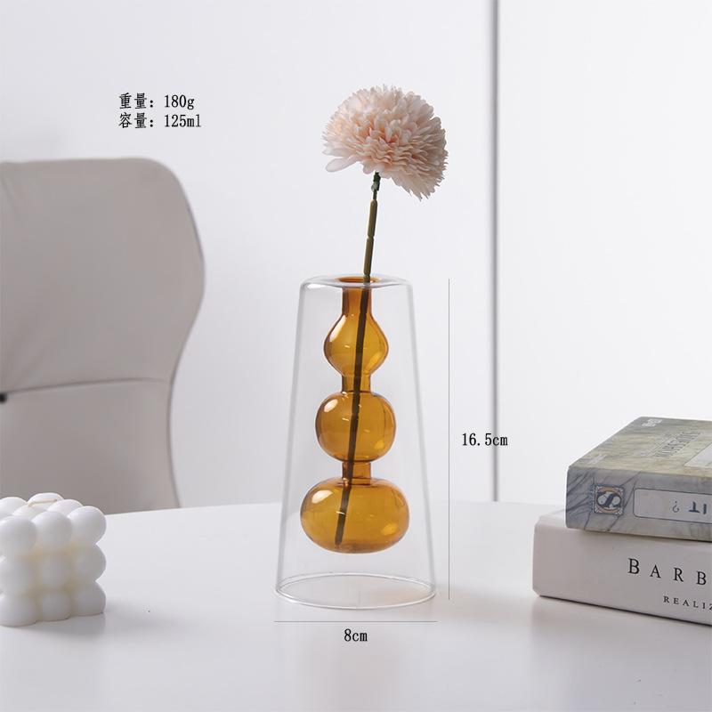 Красочная двухслойная стеклянная ваза, Декоративная ваза Стеклянная ваза Цветочный горшок Домашний Офис Обеденный стол Декор