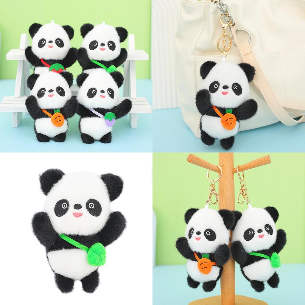 Adorable Panda Plush Keychain With Fruity Backpack Charm Premium Mink Fur Cute Animal Toy
