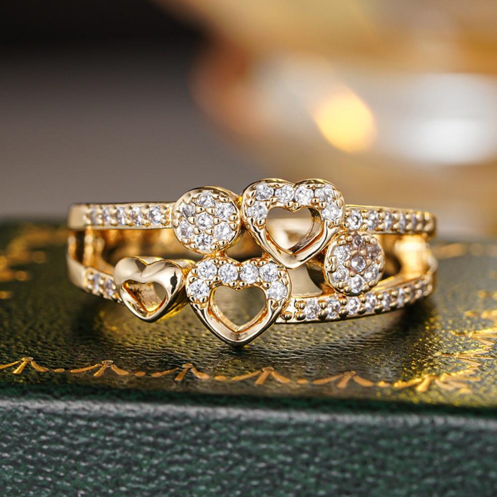 Luxury Pave Ring Premium Copper Heart Ring Zircon Stacking Ring Versatile For Anniversary Daily Wear Gift