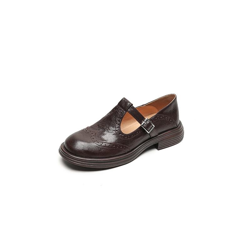 Мода НОВЫЕ Осенне-Весенние Женские Туфли Лодочки Круглый Носок Массивный Каблук Обувь Натуральная Кожа Обувь для Женщин Полые Мэри Джейнс Черные Туфли Ручной Работы