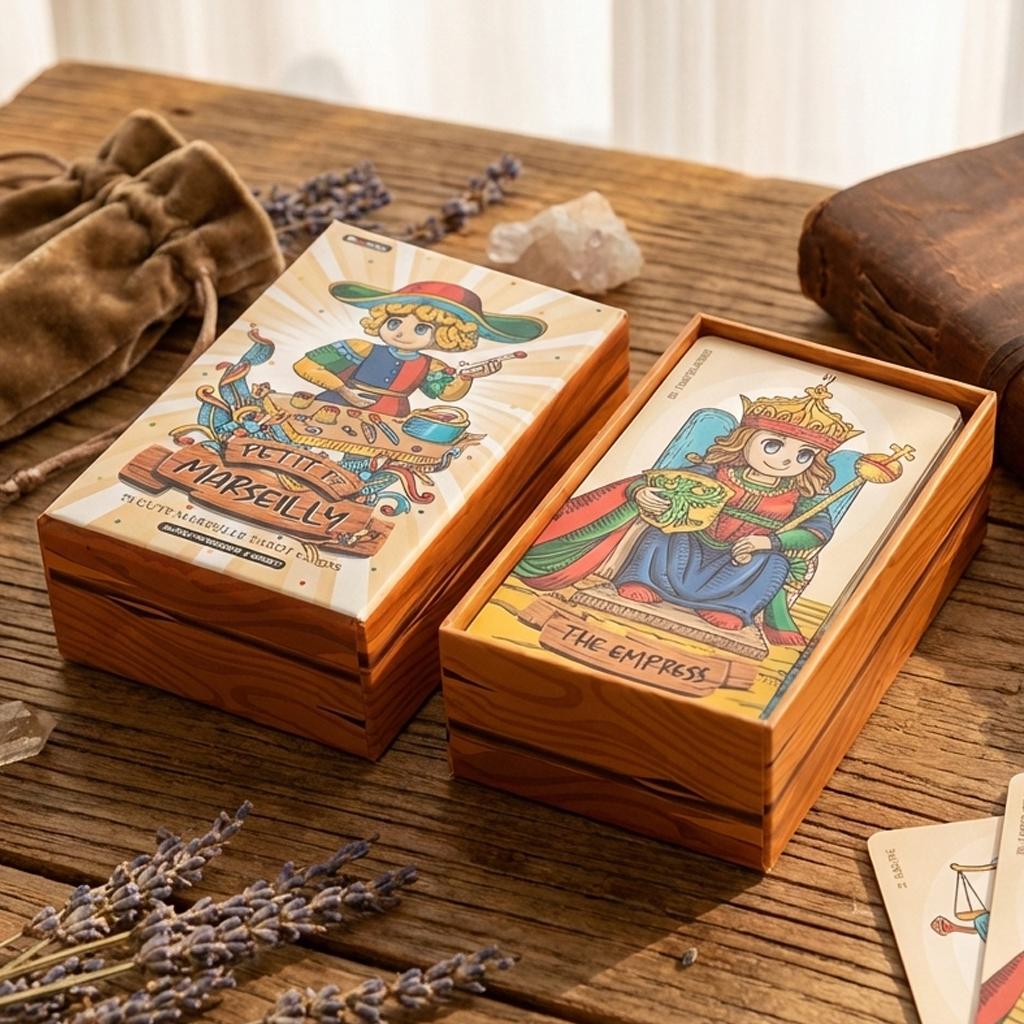 Petit De Marseilly Tarot Deck, 12*7cm 78 Pcs Cute Chibi Marseille Tarot Cards in Rigid Box Double-embossed Cardstock