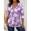 Women's T-Shirt Floral Graphic Flower Elegant Trendy Tees Long Sleeve T-shirts V-Neck Regular Tops Pullover Fall Winter