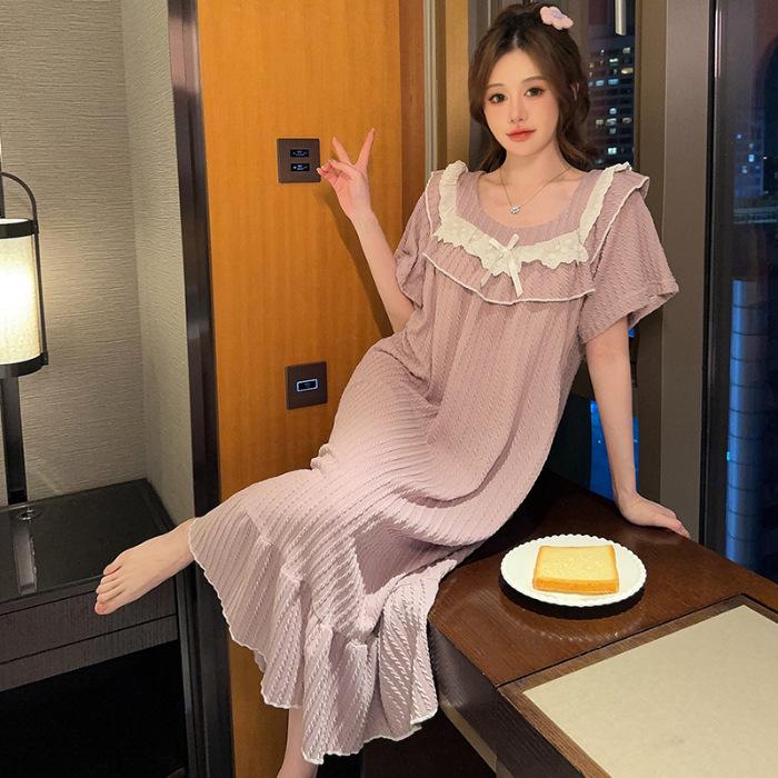 Женская летняя свободная ночная рубашка больших размеров с коротким рукавом – милая и удобная