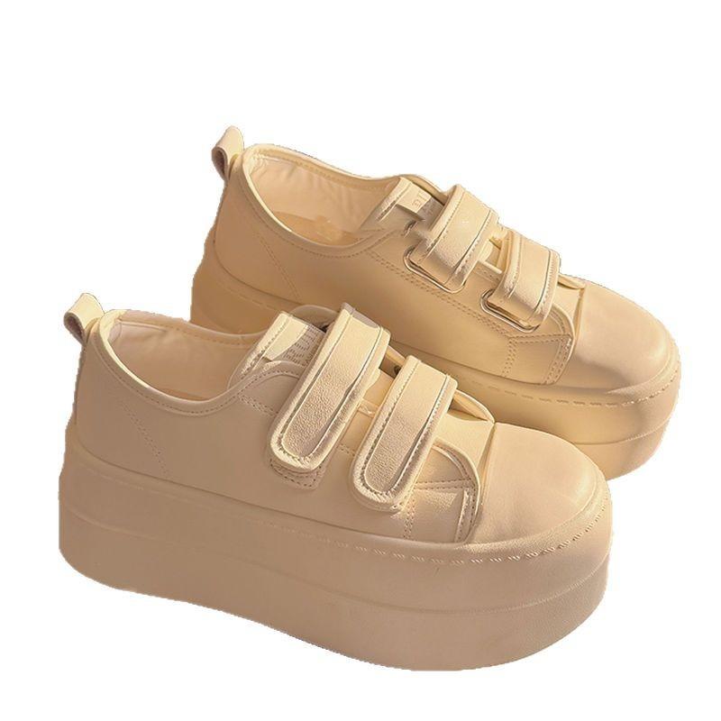 Липучка толстая подошва увеличивающая рост маленькие белые туфли женские весенние новинки круглый носок универсальные удобные повседневные кеды