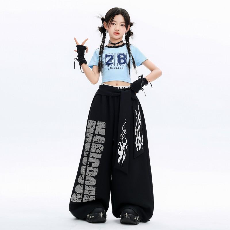 Girls Jazz Dance Costume Kids Sweet Cool Stage Performance Outfit Short Sleeve Top Pants Set