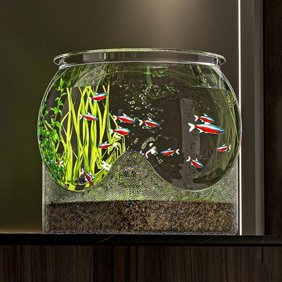Clear Fish Bowl for Betta Fish Golden Fish Turtle Plastic Betta Fish Tank Desktop Round PET Aquarium for Home Office Decor