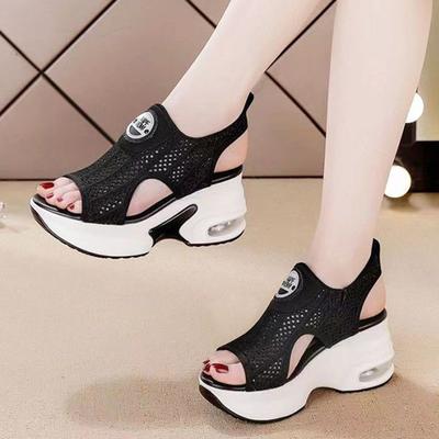 Сандалии на каблуке для женщин, сексуальные, новые, весна-лето, корейские, сандалии на толстой подошве, женские, на высоком каблуке с рыбьим ртом, на танкетке, повседневные