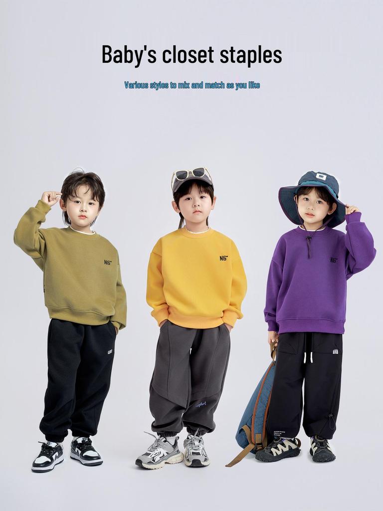 Стильная двухслойная футболка-свитшот для мальчиков на осень 2025 года, с длинным рукавом, повседневный топ