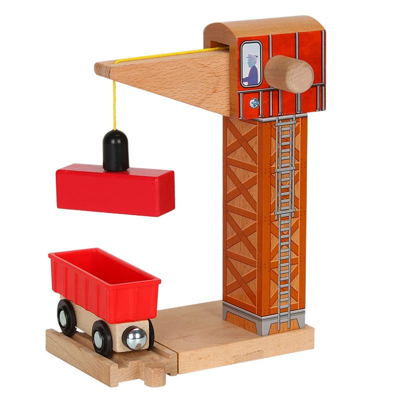 Wooden Track Collection Big Scene Crane Cargo Transport Assembly Accessories Kids Toys Compatible Wooden Over Three Years Old
