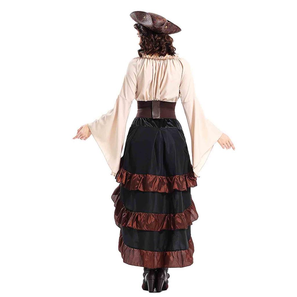 Womens Vintage Elegant Sexy Fashion Halloween Ocean Nautical Pirate Costume Ruffle Maxi Dress