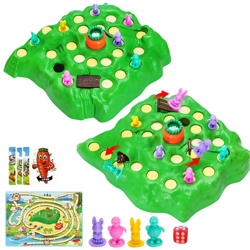 Upgraded 2-In-1 Tortoise And Hare Race Game Children'S Cross-Country Competition Rabbit Trap Defense Radish Chess And Cards
