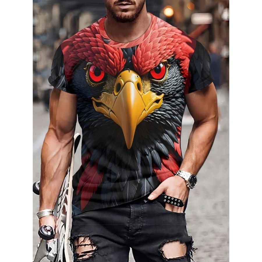 Colorful Cool Eagle Pattern T Shirt For Men Flame 3D Printed Tees Summer Street Short Sleeve Round Neck Tops Loose T-Shirts