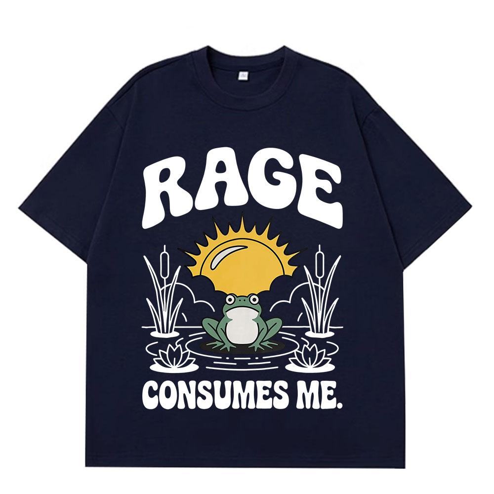 Funny Rage Consumes Me Frog Pond Vintage Style 90s Graphic Men Women Harajuku Tees Summer Fashion Casual Cotton Hip-hop T-shirts