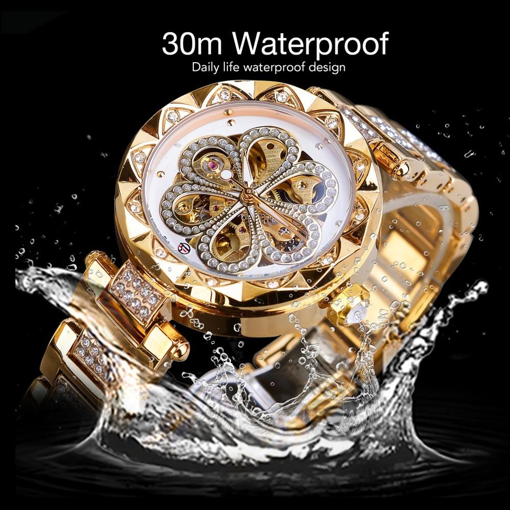 Forsining Автоматические механические часы с циферблатом-скелетоном, модные, повседневные, со стразами, водонепроницаемые, женские, элегантные, женские