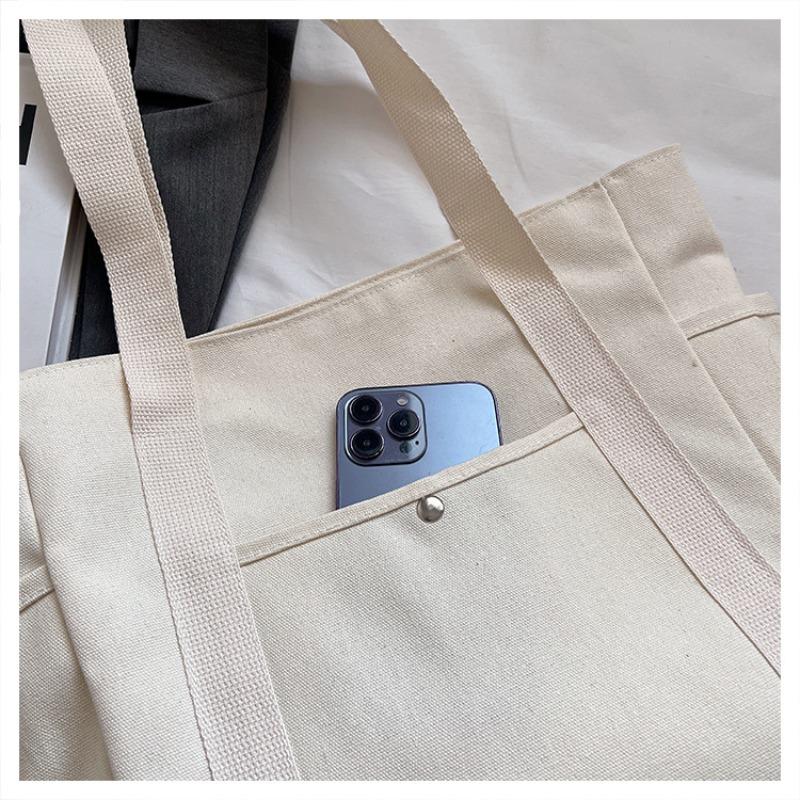 Холщовая сумка, женская сумка, сумка через плечо, универсальная сумка-тоут, большая вместимость для поездок на работу, сумка для репетиторства, несколько карманов