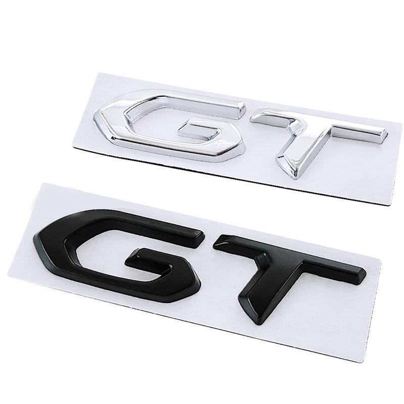 3d Metal Chrome Black Logo GT Emblem Letters Car Rear Trunk Badge Self-adhesive Sticker Accessories