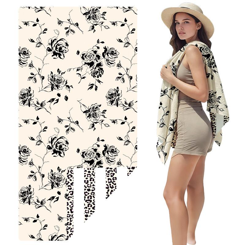 Леопардовый принт, плетение волн, двухстороннее пляжное полотенце с принтом, быстросохнущее двухстороннее бархатное солнцезащитное полотенце для серфинга, большое квадратное банное полотенце