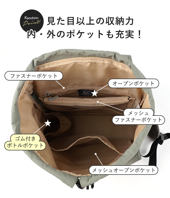 Lizdays A4 Back Buckle Women's Backpack, Water-Repellent Nylon, Lightweight, Size, Zipper, (Black)