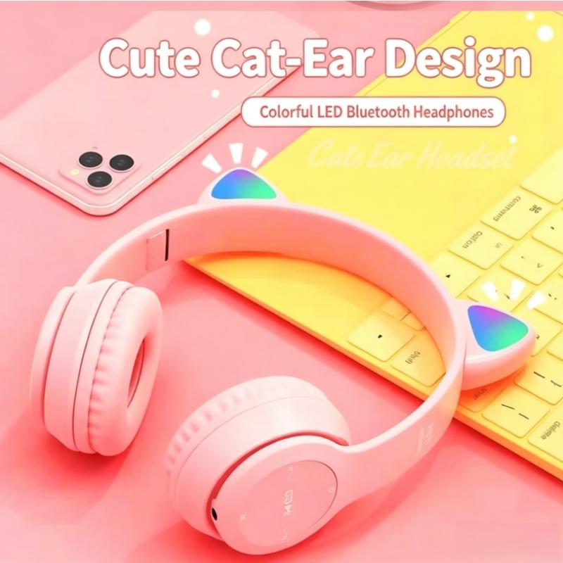 P47M Cat Ear Glowing Headband Bluetooth Earphones Cartoon Popular Cute Universal Mobile Wireless Bluetooth Headphones