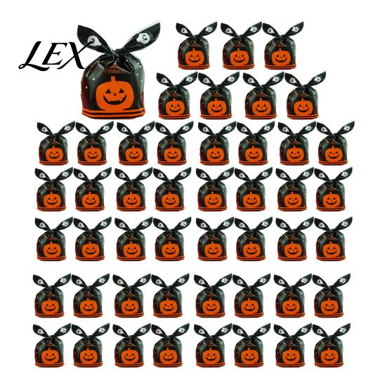 Transparent Cookie Bags with Drawstrings 48 Pcs Halloween Candy Bags, Kids Trick or Treat Goodie Cute Rabbit Convenient Drawstring for Sweets