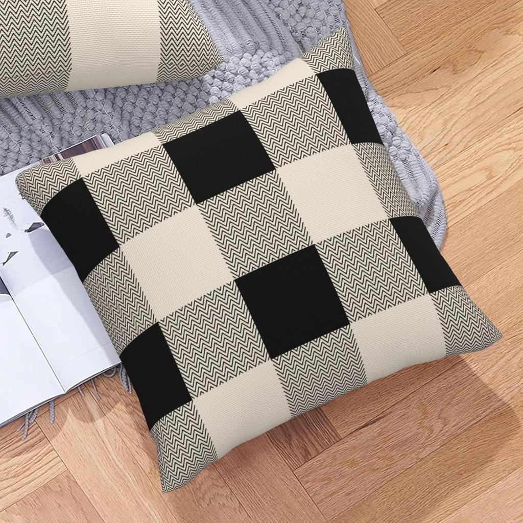 Checkered Throw Pillow Covers 18x18 Set of 2 Buffalo Plaid Boho Decorative Pillow Cover Black White Outdoors Pillowcase Cushion Case Home Decor for