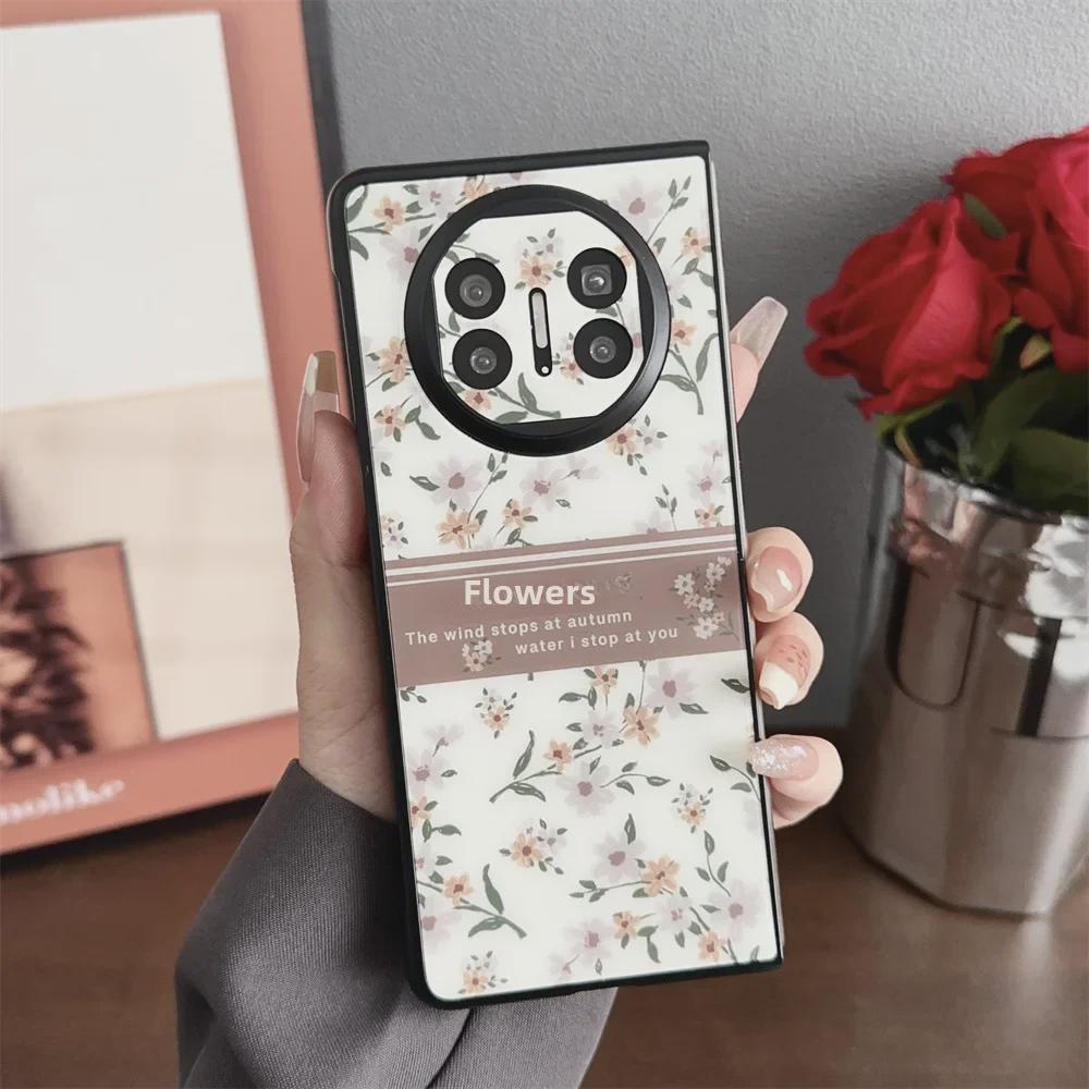 Элегантный магнитный защитный чехол с английскими цветами для Huawei Mate X5 — креативный складной дизайн, совместим с Mate X3.