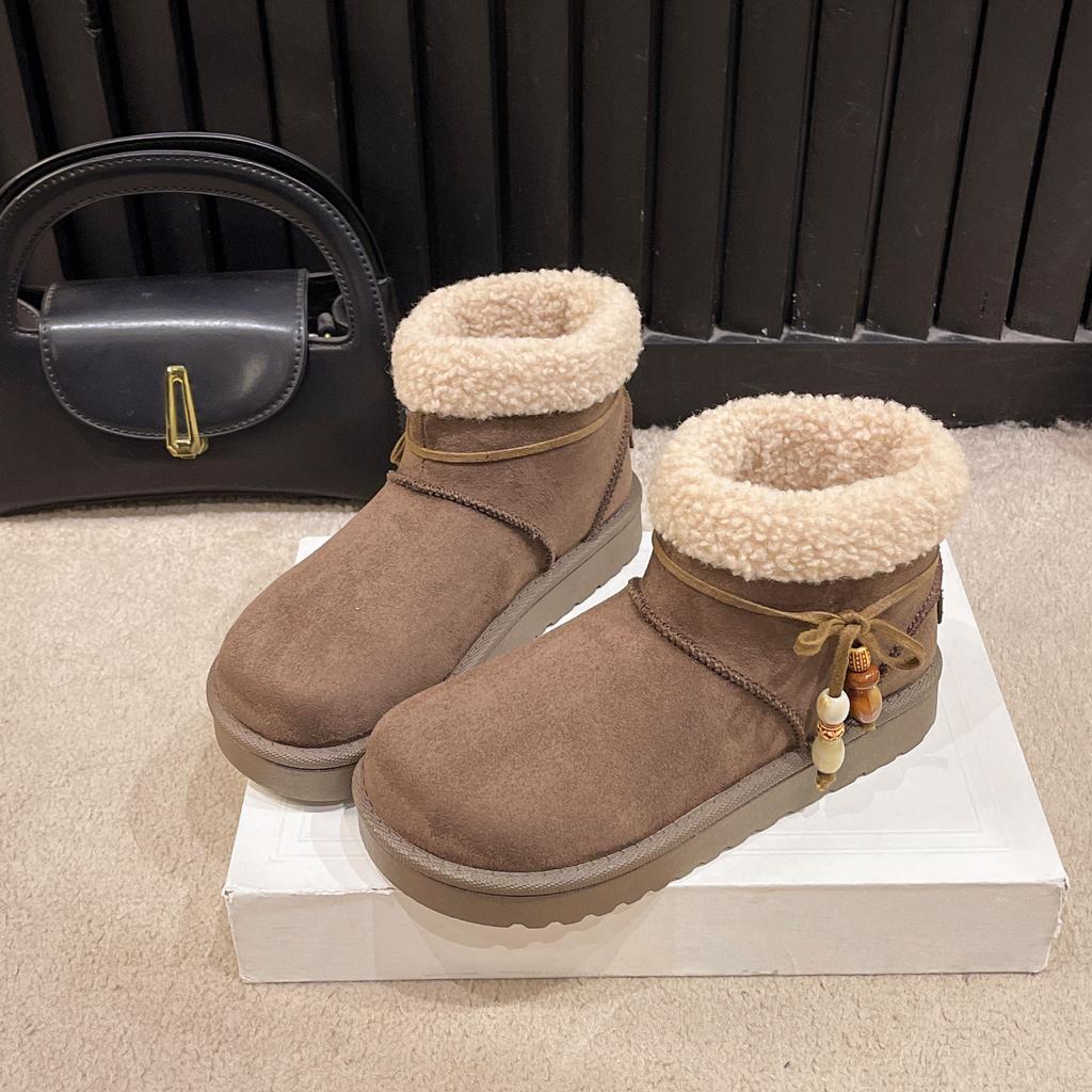 Winter New Women's Snow Boots Fluffy Retro Versatile Cover Feet Medium Tube Thick Velvet Warm Cotton Shoes Women's Large Size