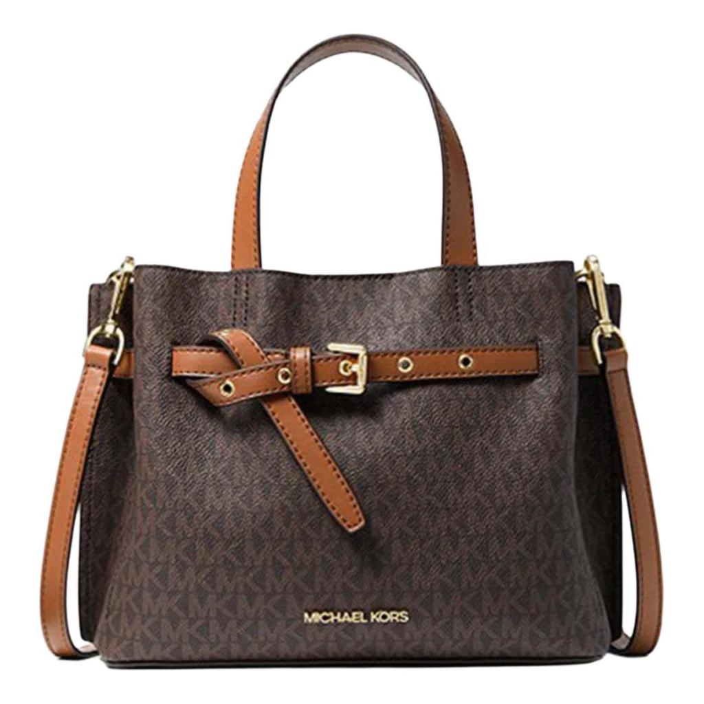 MICHAEL KORS Emilia Coated Canvas Shoulder Bag, Crossbody Bag, Handbag Small Women's Acorn Brown 35H0GU5S1B-BROWN
