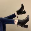 New Fashion Leather Ankle Boots Women Thick High Heels Zipper Pointed Toe Autumn Winter Woman Shoes Square Heel 2024