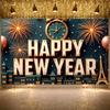 Happy New Year Banner Decorative Elements New Year Decor Event Banner Dark Blue Background Party Backdrop For Festival Public