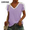 Summer Women's T-shirt V-neck Lace Splicing Short Sleeve Top