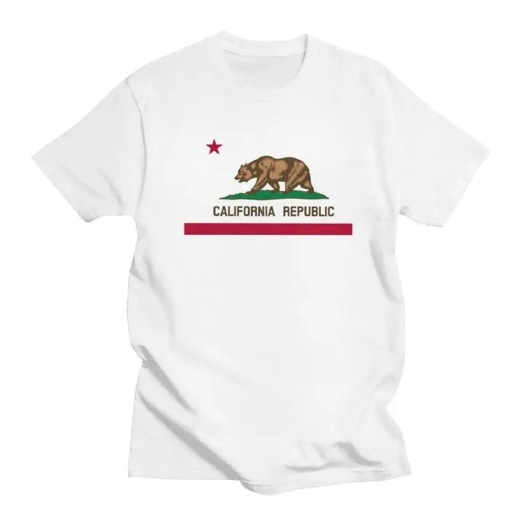 Custom Bear California Republic Flag T Shirts Men 100% Cotton Tee Tops Tshirts Short Sleeve Fashion T-shirt Clothes
