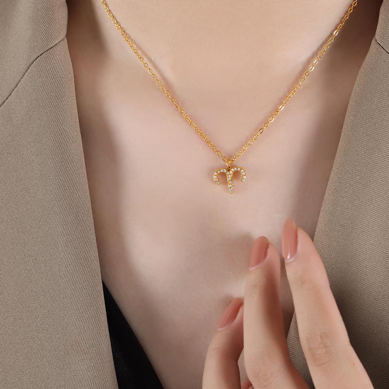 Подвеска «Двенадцать созвездий» в стиле французского хип-хопа, ожерелье-цепочка на ключицу со стразами в виде рыб и тельцов, титановая сталь, настоящее золото, девушка