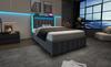 Upholstered Bed USB Type C Charging LED Lighting and 2 Drawers, Youth Bed 90x200cm Single Bed Frame, Wooden Slatted Frame, Grey (With Mattress)